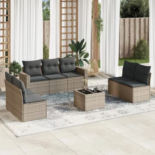  8 részes szürke polyrattan kerti ülőgarnitúra párnákkal