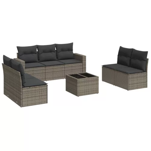  8 részes szürke polyrattan kerti ülőgarnitúra párnákkal
