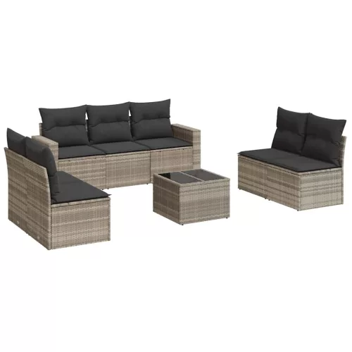  8 részes világosszürke polyrattan kerti ülőgarnitúra párnával