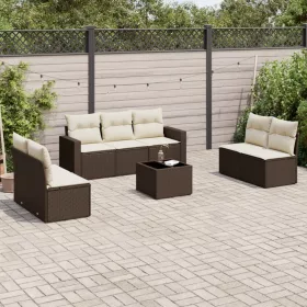    8 részes barna polyrattan kerti ülőgarnitúra párnákkal