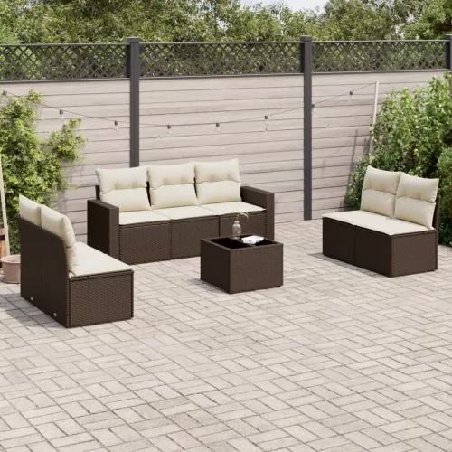  8 részes barna polyrattan kerti ülőgarnitúra párnákkal