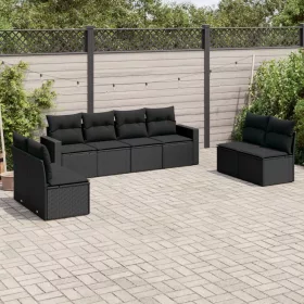    8 részes fekete polyrattan kerti ülőgarnitúra párnákkal