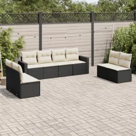    8 részes fekete polyrattan kerti ülőgarnitúra párnákkal
