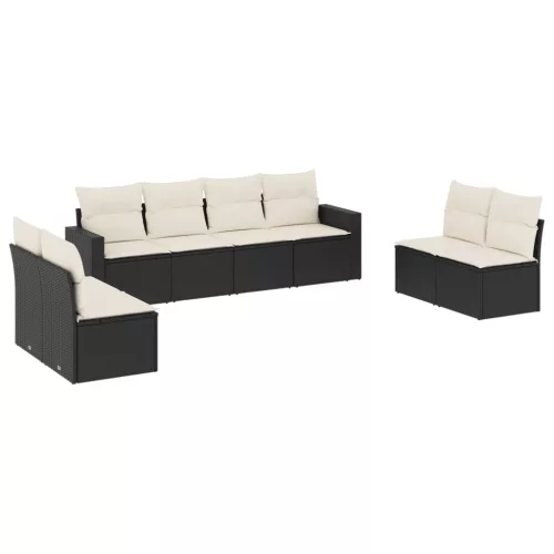  8 részes fekete polyrattan kerti ülőgarnitúra párnákkal