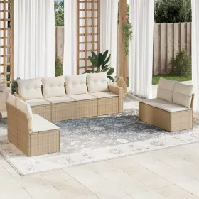  8 részes bézs polyrattan kerti ülőgarnitúra párnával