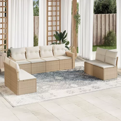  8 részes bézs polyrattan kerti ülőgarnitúra párnával