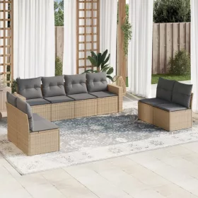  8 részes bézs polyrattan kerti ülőgarnitúra párnával