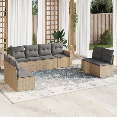  8 részes bézs polyrattan kerti ülőgarnitúra párnával