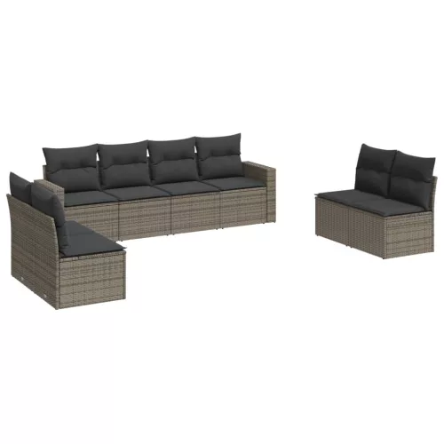  8 részes szürke polyrattan kerti ülőgarnitúra párnákkal