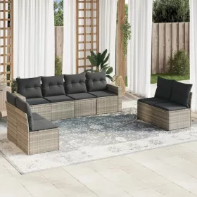    8 részes világosszürke polyrattan kerti ülőgarnitúra párnával