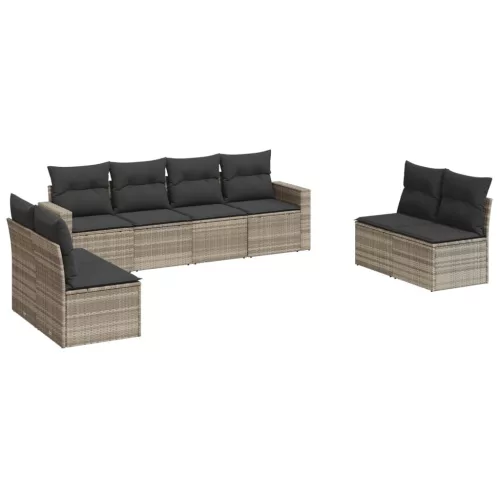  8 részes világosszürke polyrattan kerti ülőgarnitúra párnával