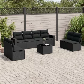    9 részes fekete polyrattan kerti ülőgarnitúra párnákkal
