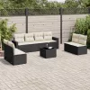 9 részes fekete polyrattan kerti ülőgarnitúra párnákkal