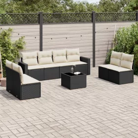    9 részes fekete polyrattan kerti ülőgarnitúra párnákkal