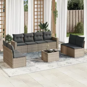    9 részes bézs polyrattan kerti ülőgarnitúra párnákkal