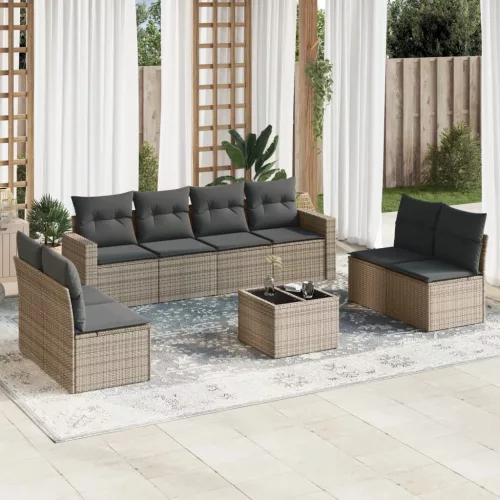  9 részes bézs polyrattan kerti ülőgarnitúra párnákkal