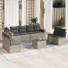  9 részes világosszürke polyrattan kerti ülőgarnitúra párnával