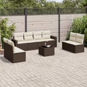    9 részes barna polyrattan kerti ülőgarnitúra párnákkal