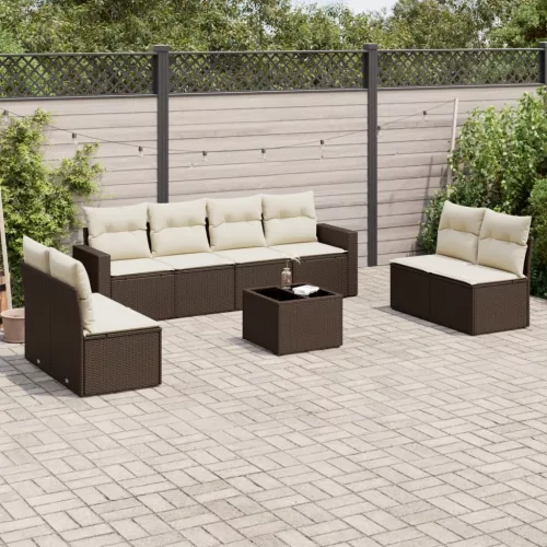  9 részes barna polyrattan kerti ülőgarnitúra párnákkal