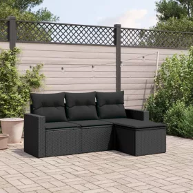    4 részes fekete polyrattan kerti ülőgarnitúra párnákkal