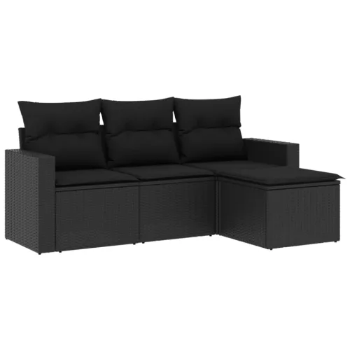  4 részes fekete polyrattan kerti ülőgarnitúra párnákkal