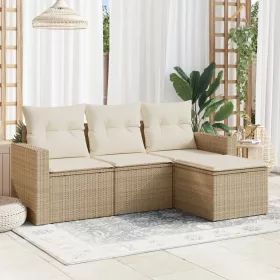    4 részes bézs polyrattan kerti ülőgarnitúra párnákkal