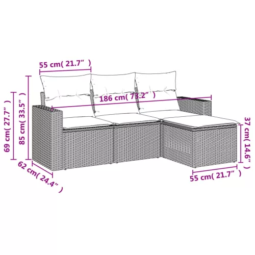  4 részes bézs polyrattan kerti ülőgarnitúra párnákkal