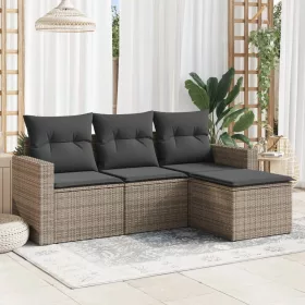    4 részes szürke polyrattan kerti ülőgarnitúra párnákkal