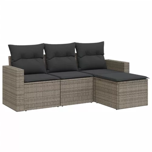  4 részes szürke polyrattan kerti ülőgarnitúra párnákkal