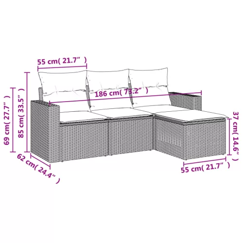  4 részes barna polyrattan kerti ülőgarnitúra párnákkal