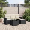  5 részes fekete polyrattan kerti kanapészett párnákkal