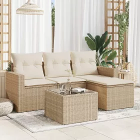    5 részes bézs polyrattan kerti ülőgarnitúra párnákkal