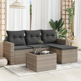    5 részes szürke polyrattan kerti ülőgarnitúra párnákkal
