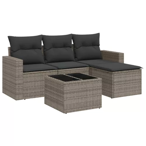  5 részes szürke polyrattan kerti ülőgarnitúra párnákkal