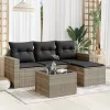  5 részes világosszürke polyrattan kerti ülőgarnitúra párnákkal