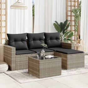    5 részes világosszürke polyrattan kerti ülőgarnitúra párnákkal