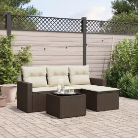  5 részes barna polyrattan kerti ülőgarnitúra párnával