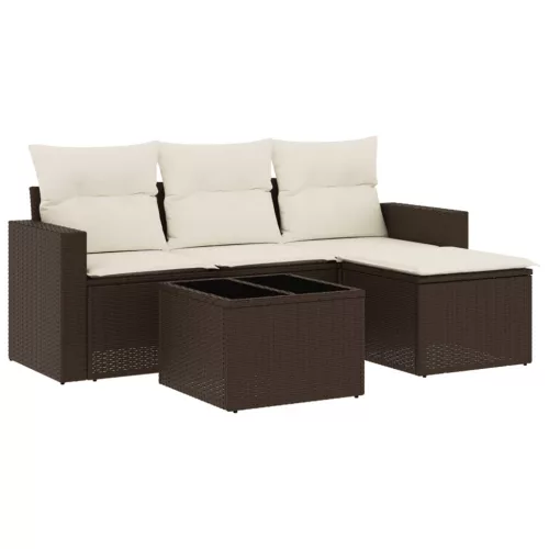  5 részes barna polyrattan kerti ülőgarnitúra párnával