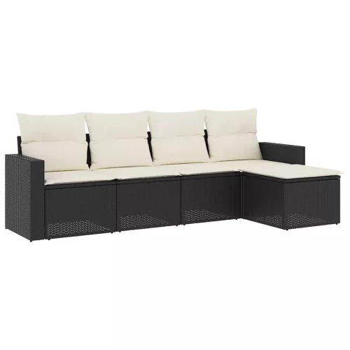  5 részes fekete polyrattan kerti kanapészett párnákkal