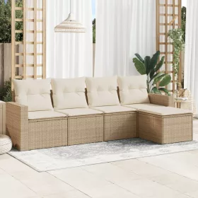    5 részes bézs polyrattan kerti ülőgarnitúra párnákkal
