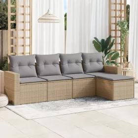    5 részes bézs polyrattan kerti ülőgarnitúra párnákkal