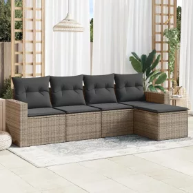    5 részes szürke polyrattan kerti ülőgarnitúra párnákkal