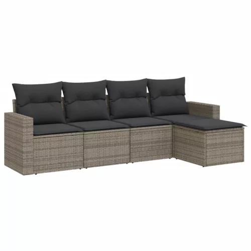  5 részes szürke polyrattan kerti ülőgarnitúra párnákkal