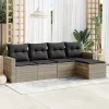 5 részes világosszürke polyrattan kerti ülőgarnitúra párnákkal