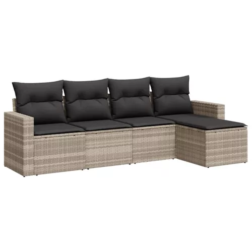  5 részes világosszürke polyrattan kerti ülőgarnitúra párnákkal