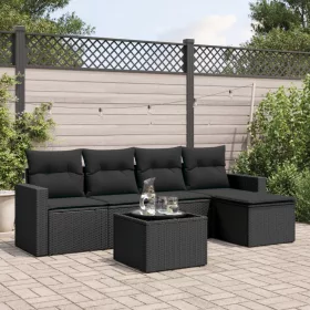    6 részes fekete polyrattan kerti ülőgarnitúra párnákkal