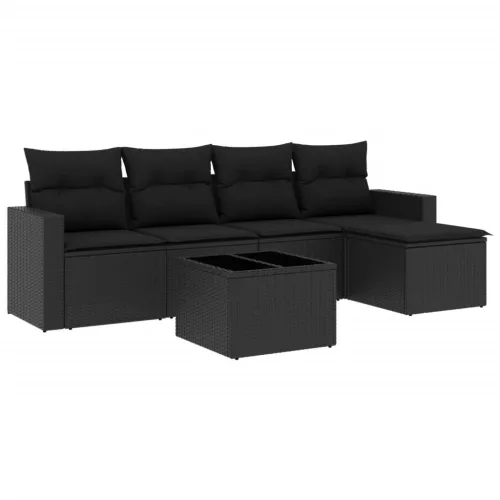  6 részes fekete polyrattan kerti ülőgarnitúra párnákkal