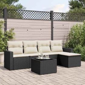    6 részes fekete polyrattan kerti ülőgarnitúra párnákkal