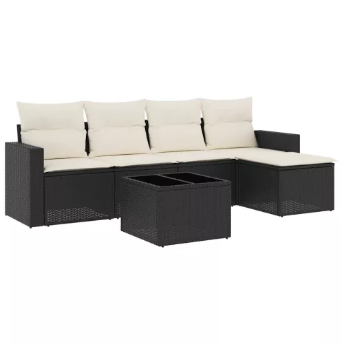  6 részes fekete polyrattan kerti ülőgarnitúra párnákkal