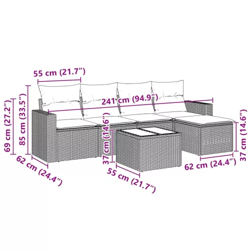  6 részes fekete polyrattan kerti ülőgarnitúra párnákkal
